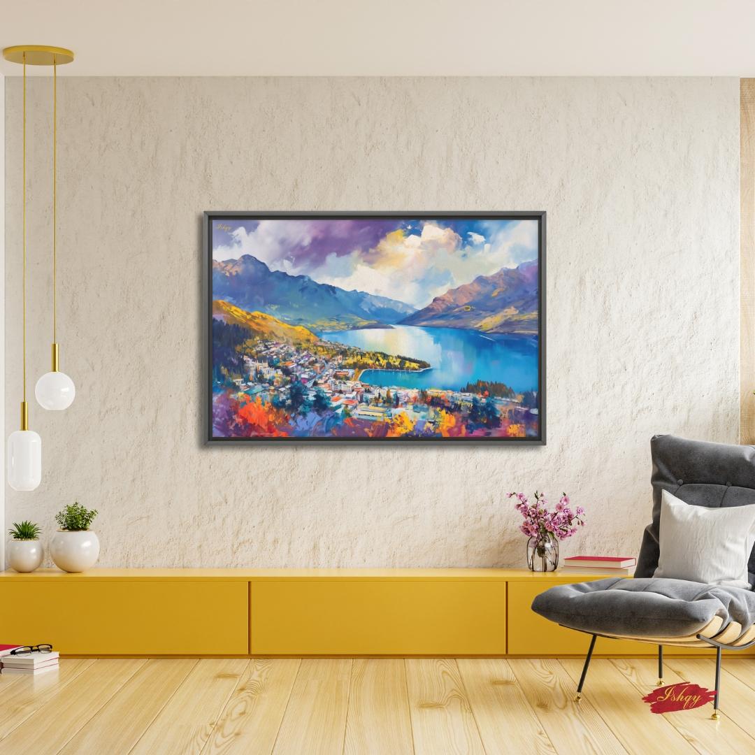 Queenstown Print Lake Wakatipu New Zealand Wall Art Canvas Wall Art Framed Canvas Print Extra Large Above Fireplace Art Housewarming Gift