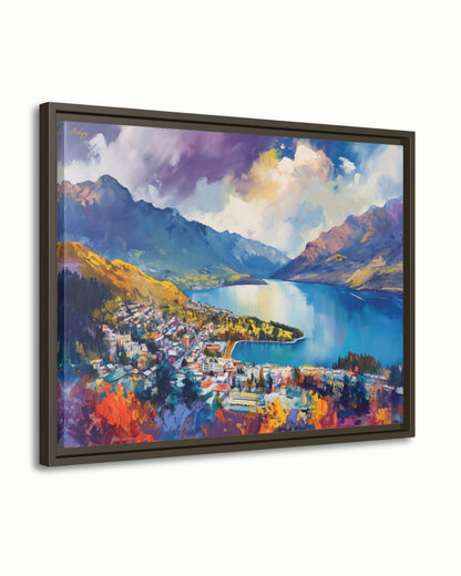 Queenstown New Zealand Wall Art, Lake Wakatipu Landscape Painting Print, Mountain Travel Art, Scenic Home Decor, Colorful Canvas Wall Art