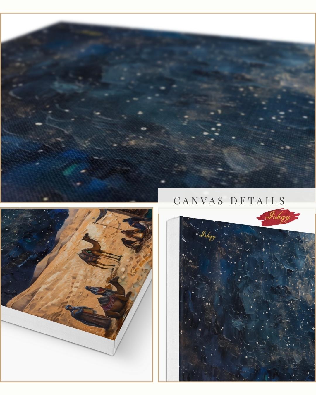 Desert Night Art, Middle Eastern Canvas, Starry Sky Print, Caravan Tent Scene, Nomad Landscape Wall Decor, Cultural Travel Artwork