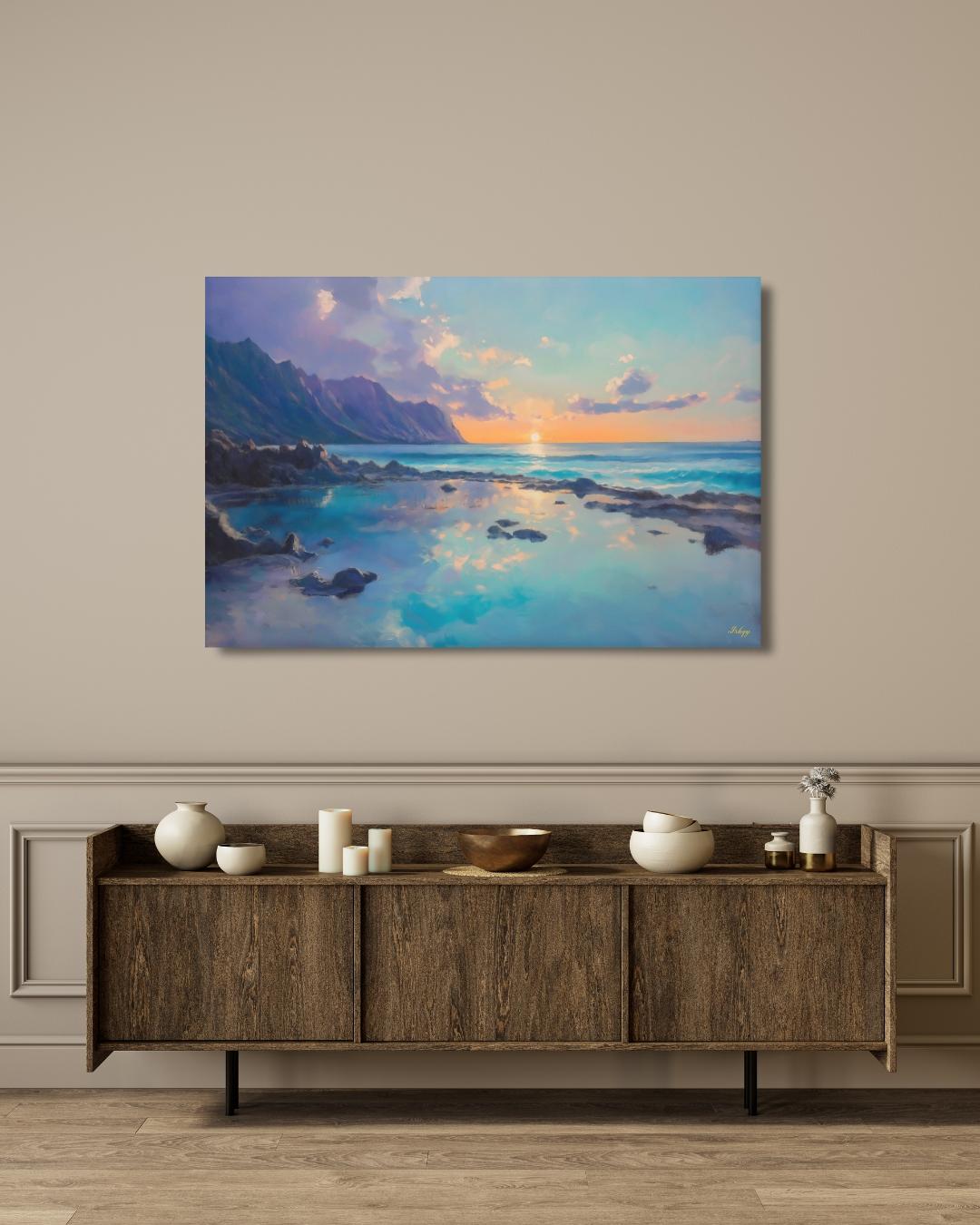 Makapuʻu Hawaii Sunset Wall Art, Tropical Beach Landscape Print, Coastal Ocean Canvas, Island Seascape Artwork for Home and Living Room Decor