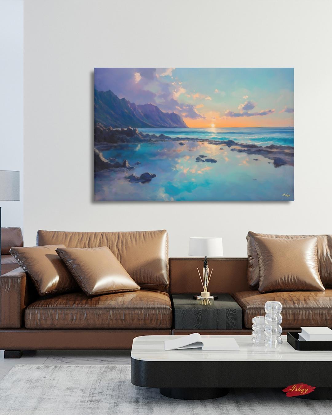 Makapuʻu Hawaii Sunset Wall Art, Tropical Beach Landscape Print, Coastal Ocean Canvas, Island Seascape Artwork for Home and Living Room Decor