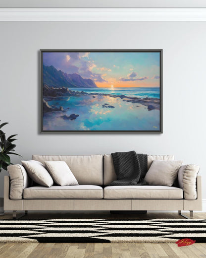 Makapuʻu Hawaii Sunset Wall Art, Tropical Beach Landscape Print, Coastal Ocean Canvas, Island Seascape Artwork for Home and Living Room Decor