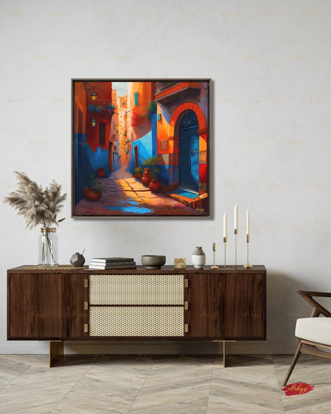 Moroccan Wall Art, Morocco Wall Art Painting, Moroccan Artwork, Canvas Wall Art, Framed Canvas Print, Extra Large Above Fireplace, Above Bed