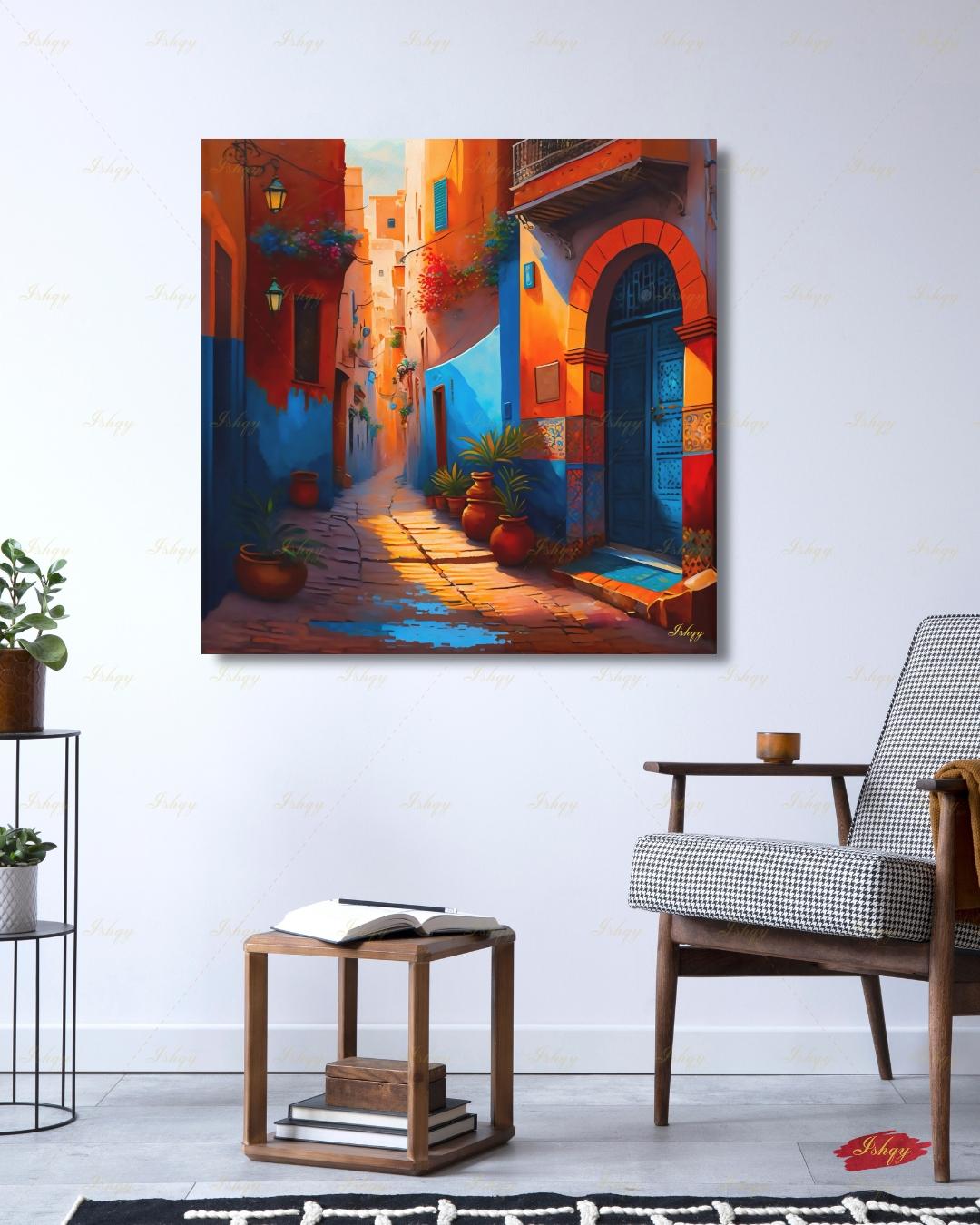 Moroccan Wall Art, Morocco Wall Art Painting, Moroccan Artwork, Canvas Wall Art, Framed Canvas Print, Extra Large Above Fireplace, Above Bed
