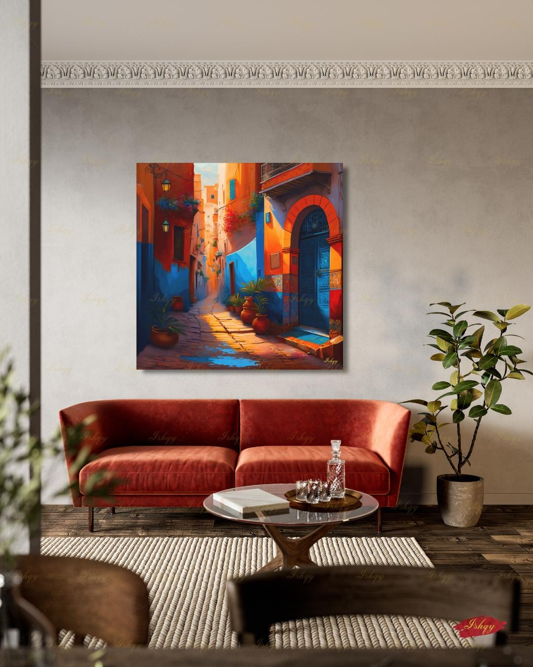 Moroccan Wall Art, Morocco Wall Art Painting, Moroccan Artwork, Canvas Wall Art, Framed Canvas Print, Extra Large Above Fireplace, Above Bed