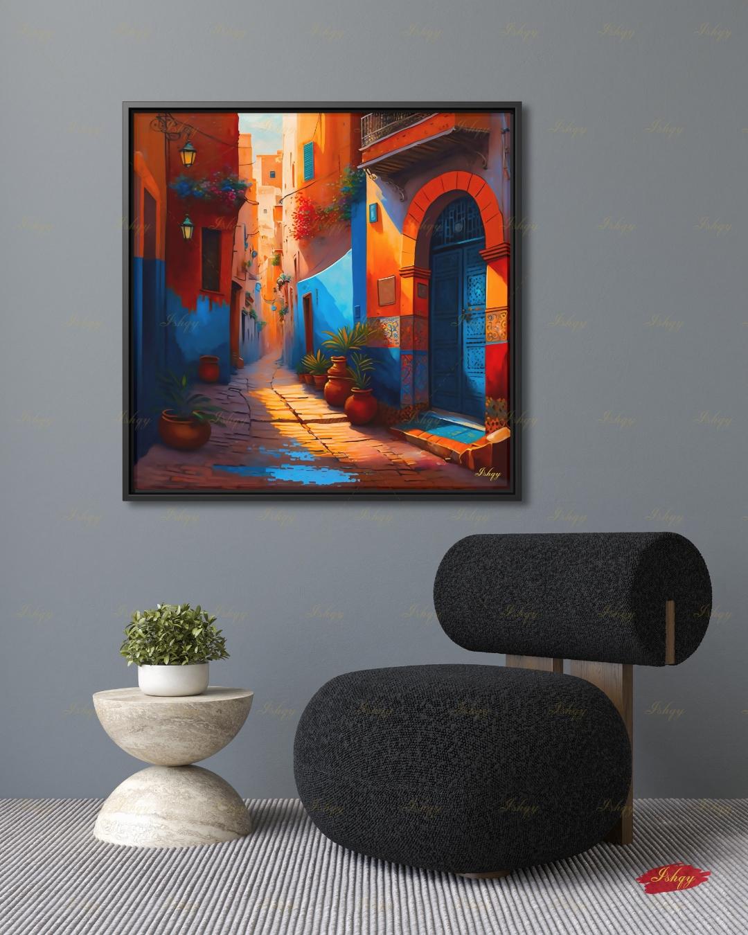 Moroccan Wall Art, Morocco Wall Art Painting, Moroccan Artwork, Canvas Wall Art, Framed Canvas Print, Extra Large Above Fireplace, Above Bed
