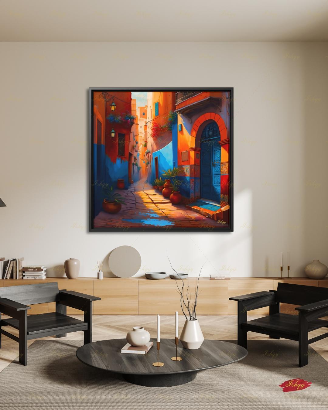 Moroccan Wall Art, Morocco Wall Art Painting, Moroccan Artwork, Canvas Wall Art, Framed Canvas Print, Extra Large Above Fireplace, Above Bed