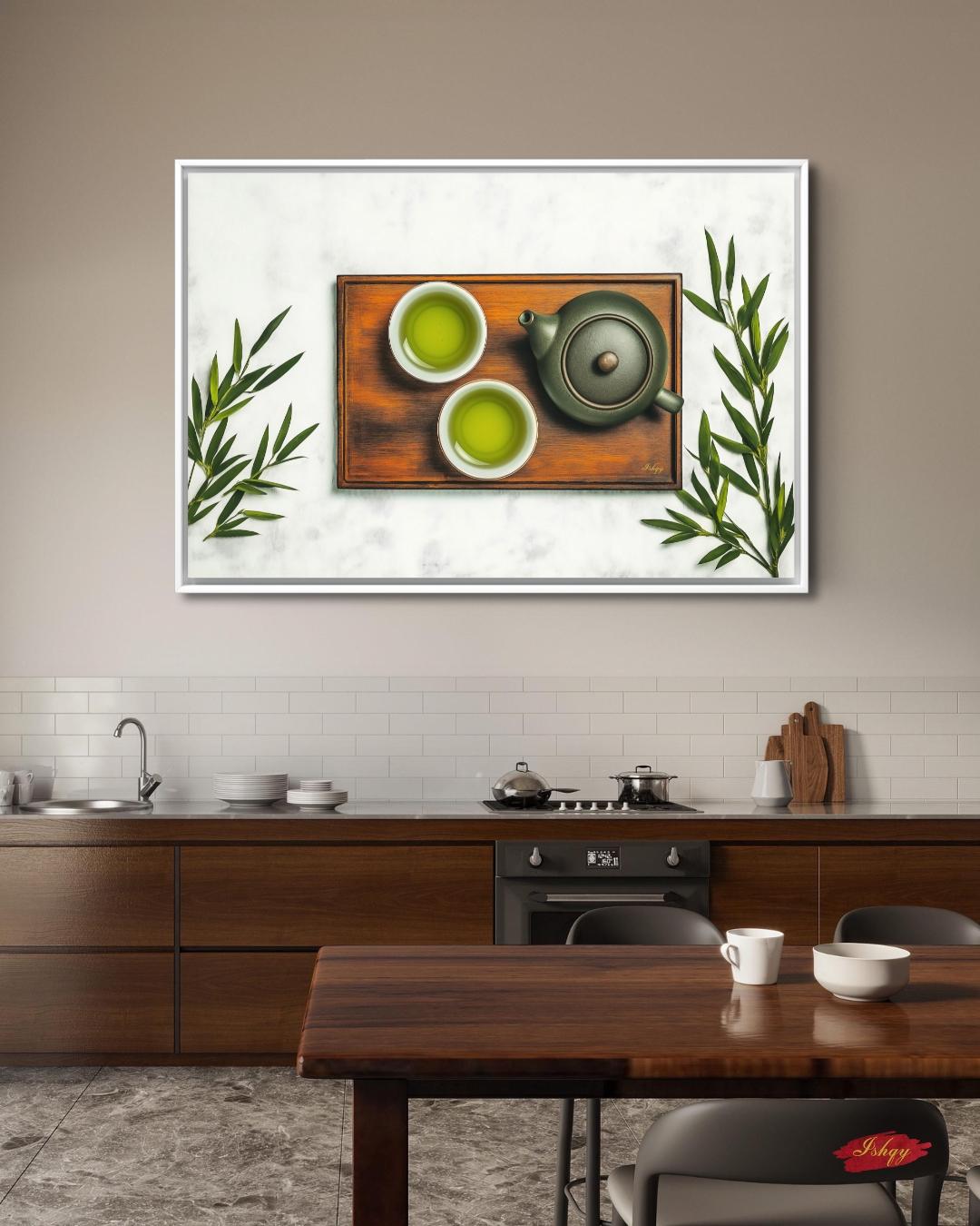 Japanese Tea Wall Art, Matcha Green Tea Print, Zen Kitchen Decor Canvas, Minimalist Tea Ceremony Artwork for Dining Room Home Café Aesthetic