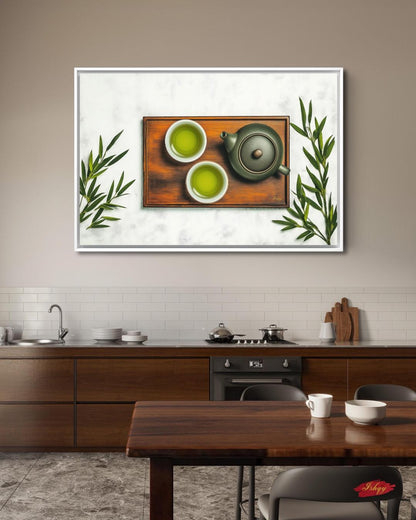 Japanese Tea Wall Art, Matcha Green Tea Print, Zen Kitchen Decor Canvas, Minimalist Tea Ceremony Artwork for Dining Room Home Café Aesthetic