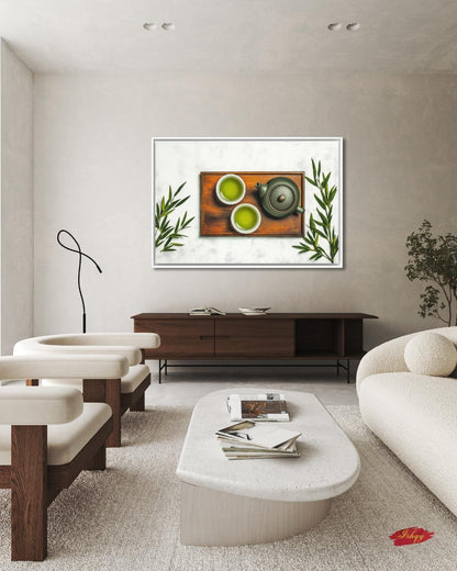 Japanese Tea Wall Art, Matcha Green Tea Print, Zen Kitchen Decor Canvas, Minimalist Tea Ceremony Artwork for Dining Room Home Café Aesthetic