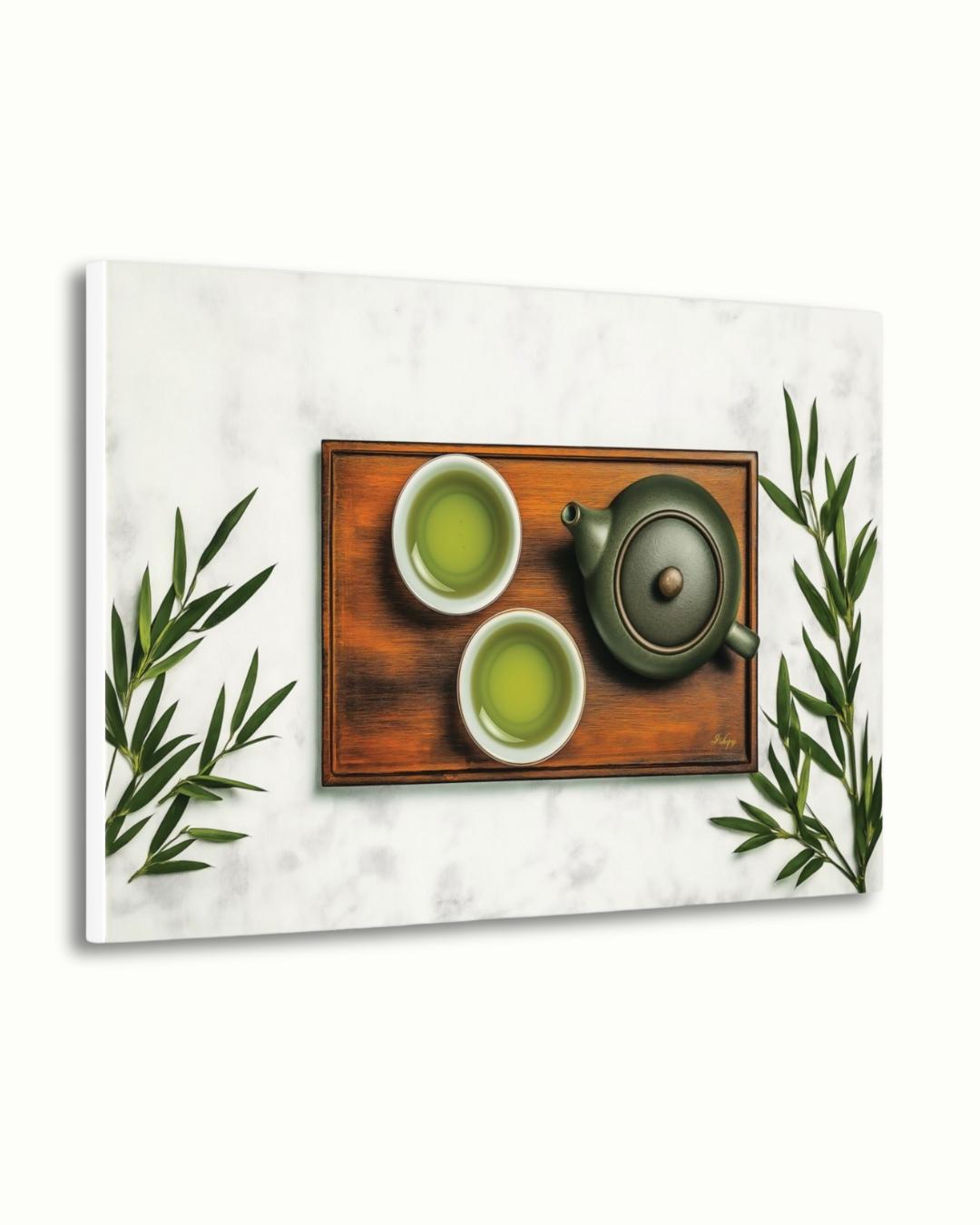 Japanese Tea Wall Art, Matcha Green Tea Print, Zen Kitchen Decor Canvas, Minimalist Tea Ceremony Artwork for Dining Room Home Café Aesthetic