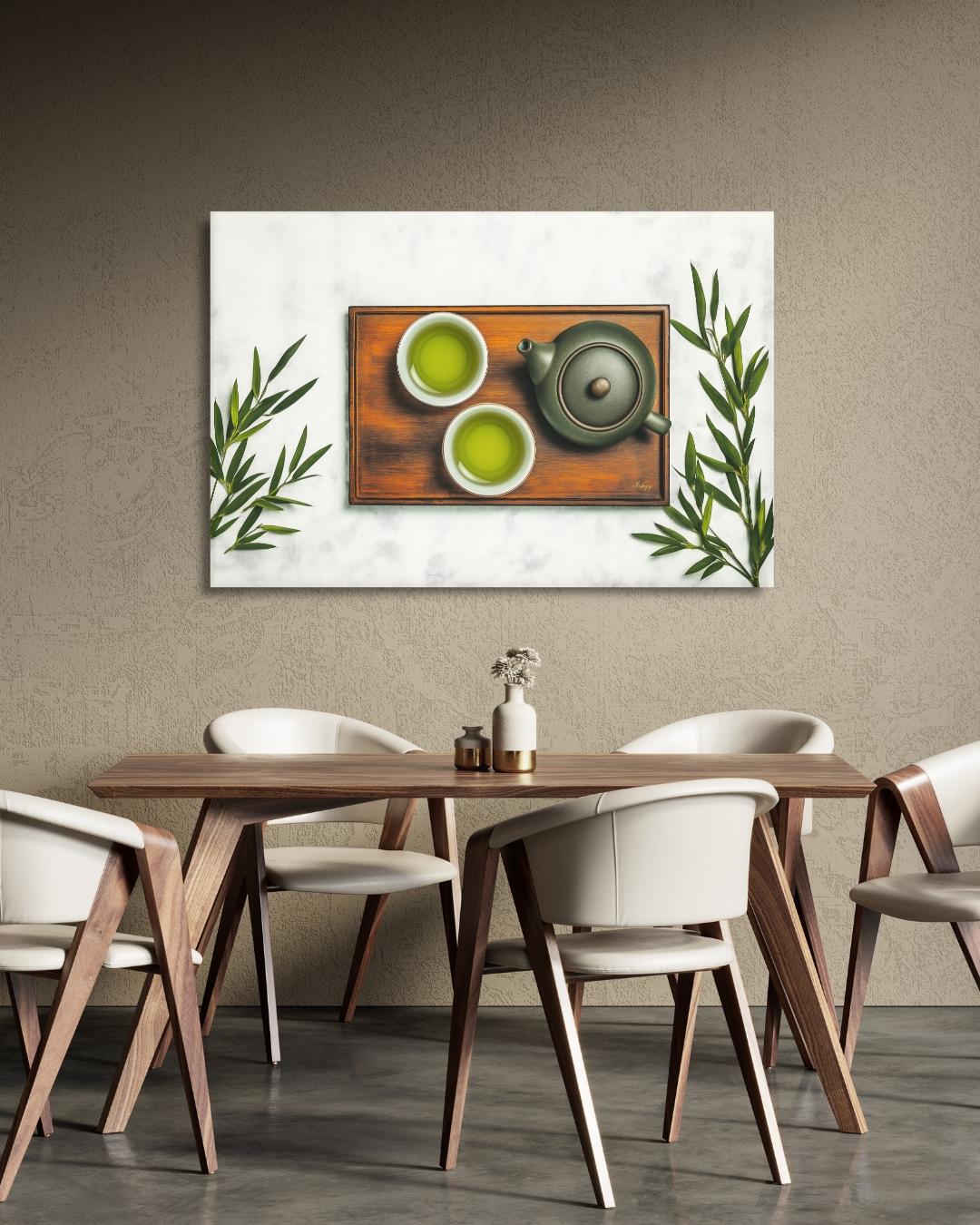 Japanese Tea Wall Art, Matcha Green Tea Print, Zen Kitchen Decor Canvas, Minimalist Tea Ceremony Artwork for Dining Room Home Café Aesthetic