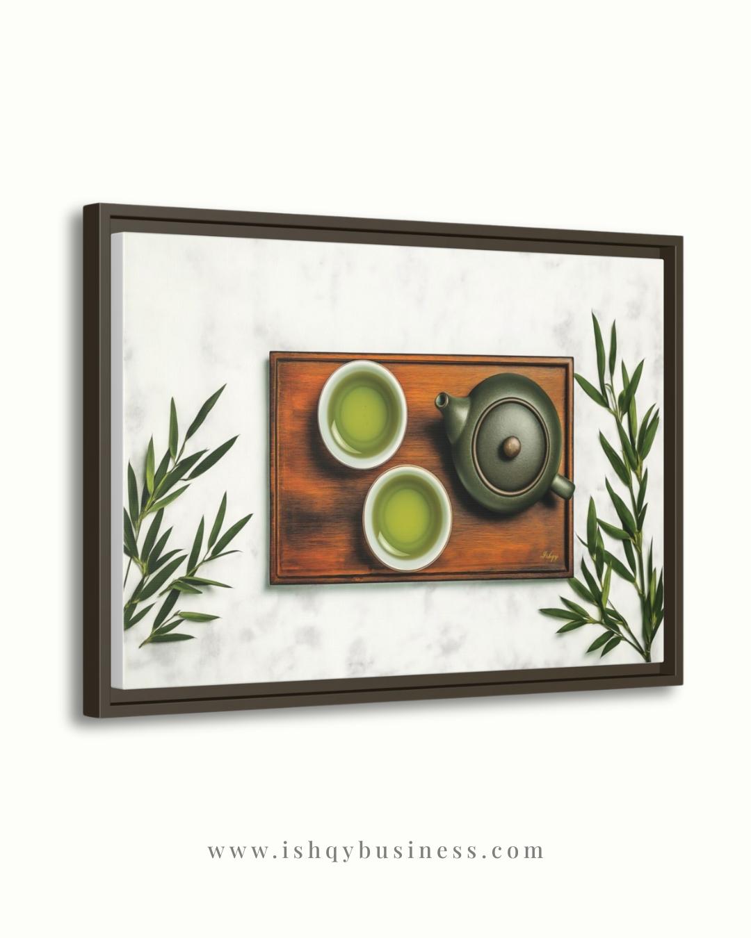 Japanese Tea Wall Art, Matcha Green Tea Print, Zen Kitchen Decor Canvas, Minimalist Tea Ceremony Artwork for Dining Room Home Café Aesthetic