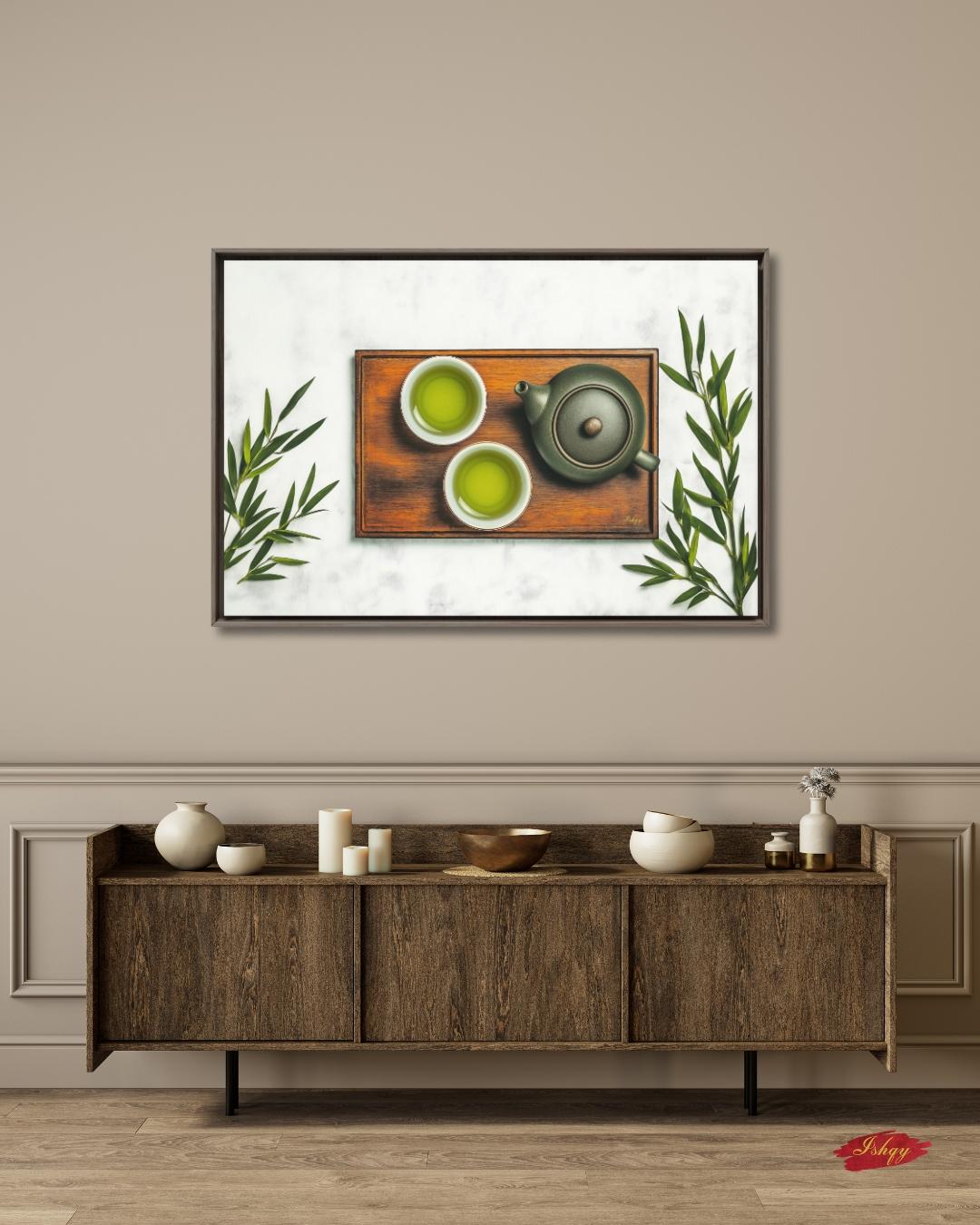 Japanese Tea Wall Art, Matcha Green Tea Print, Zen Kitchen Decor Canvas, Minimalist Tea Ceremony Artwork for Dining Room Home Café Aesthetic