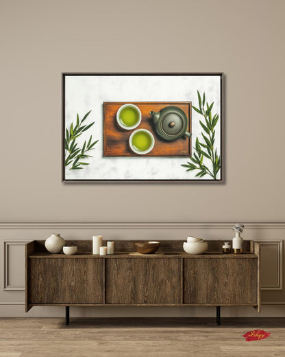 Japanese Tea Wall Art, Matcha Green Tea Print, Zen Kitchen Decor Canvas, Minimalist Tea Ceremony Artwork for Dining Room Home Café Aesthetic