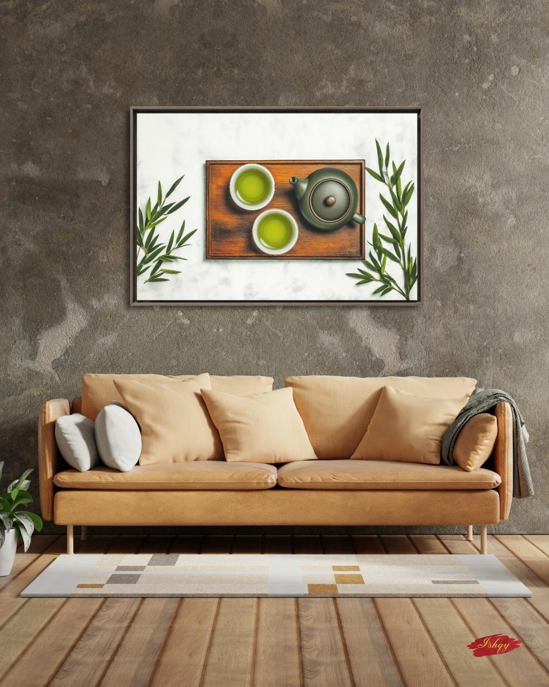 Japanese Tea Wall Art, Matcha Green Tea Print, Zen Kitchen Decor Canvas, Minimalist Tea Ceremony Artwork for Dining Room Home Café Aesthetic