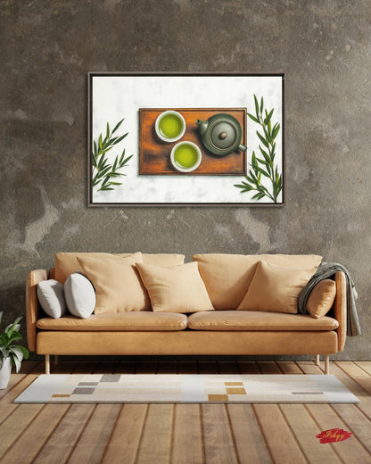 Japanese Tea Wall Art, Matcha Green Tea Print, Zen Kitchen Decor Canvas, Minimalist Tea Ceremony Artwork for Dining Room Home Café Aesthetic