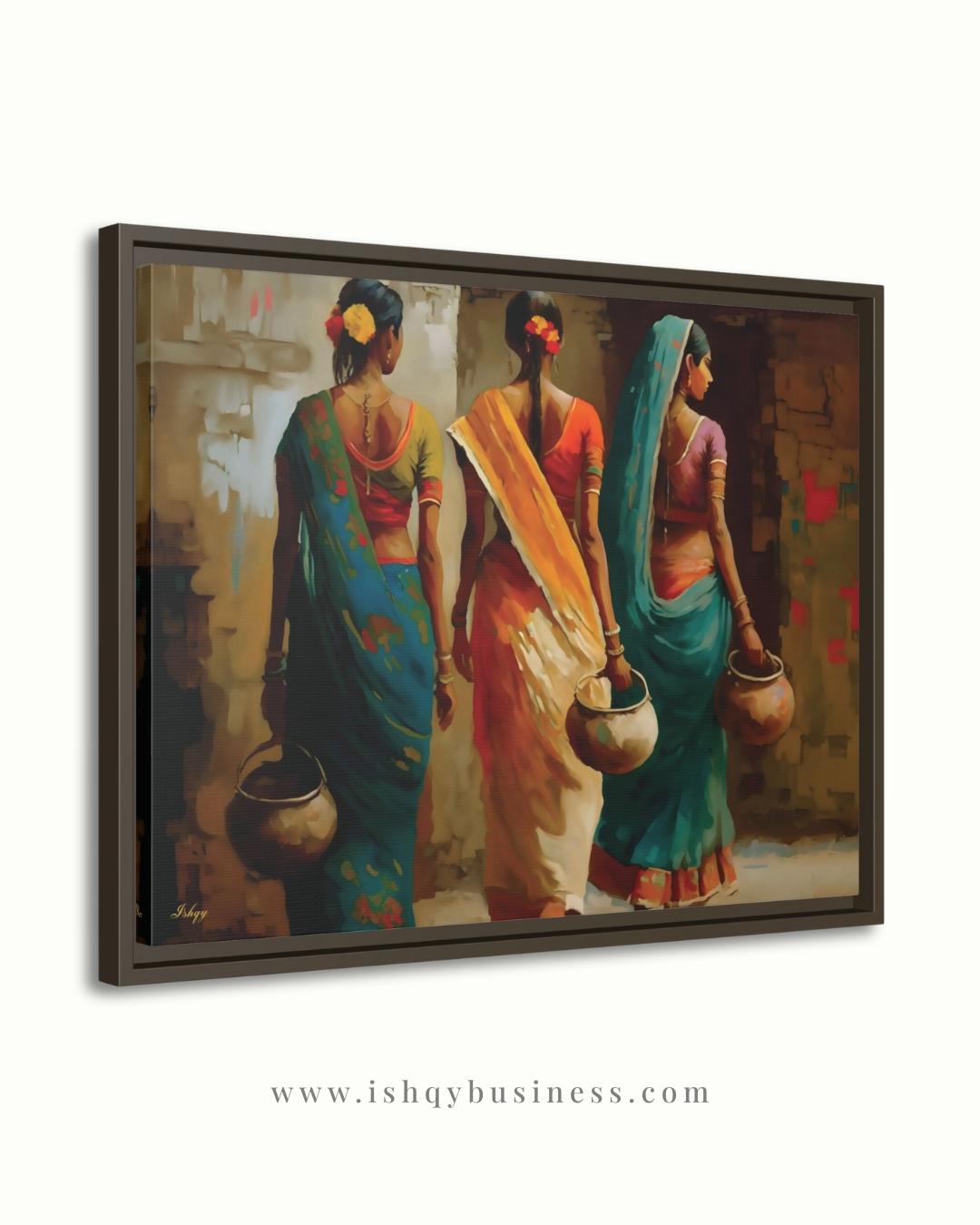 Indian Village Women Wall Art, Rural India Painting, Saree Women Canvas Art, Cultural Indian Home Decor, Traditional India Artwork