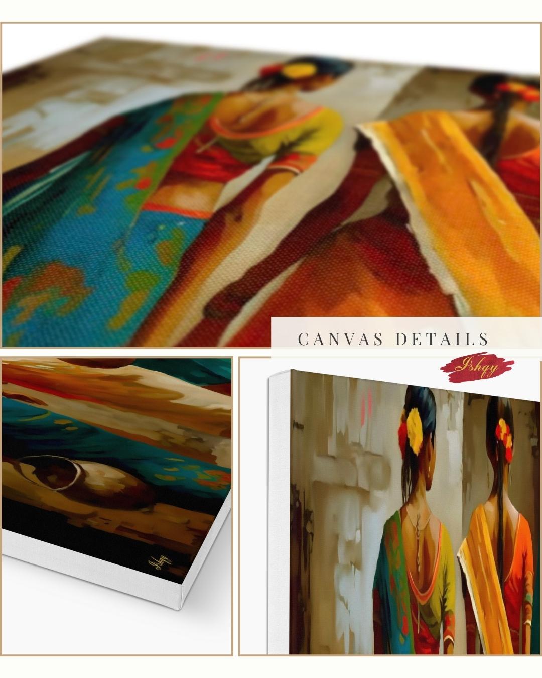 Indian Village Women Wall Art, Rural India Painting, Saree Women Canvas Art, Cultural Indian Home Decor, Traditional India Artwork