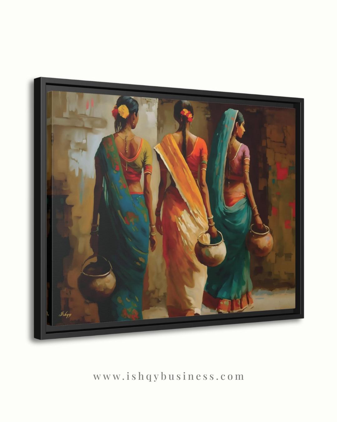 Indian Village Women Wall Art, Rural India Painting, Saree Women Canvas Art, Cultural Indian Home Decor, Traditional India Artwork