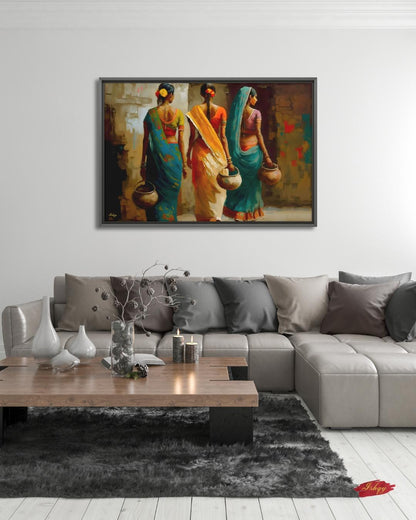 Indian Village Women Wall Art, Rural India Painting, Saree Women Canvas Art, Cultural Indian Home Decor, Traditional India Artwork