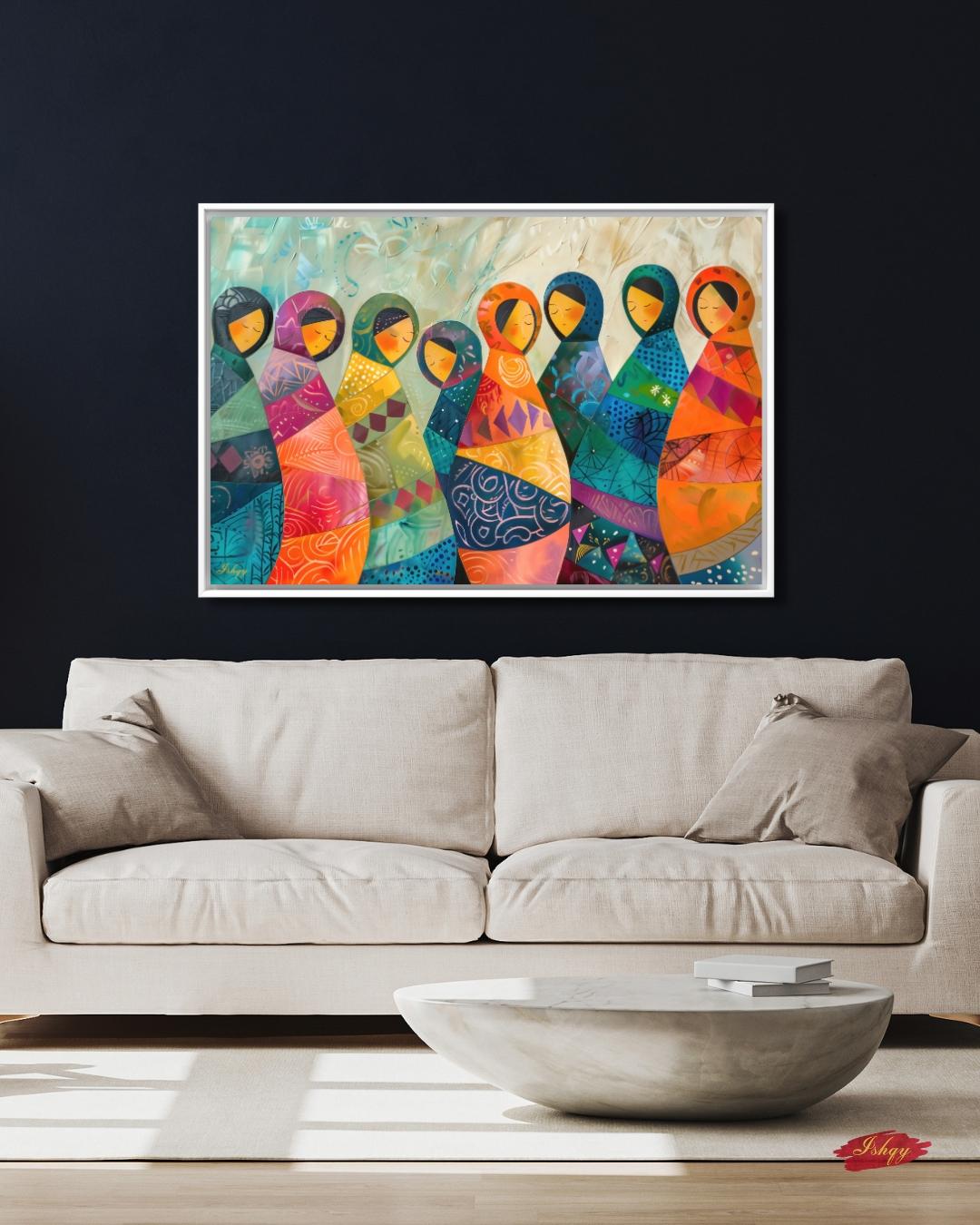 Russian Matryoshka Dolls Wall Art, Colorful Folk Art Painting Print, Cultural Home Decor, Slavic Art Print, Boho Canvas Wall Art, Gift Idea