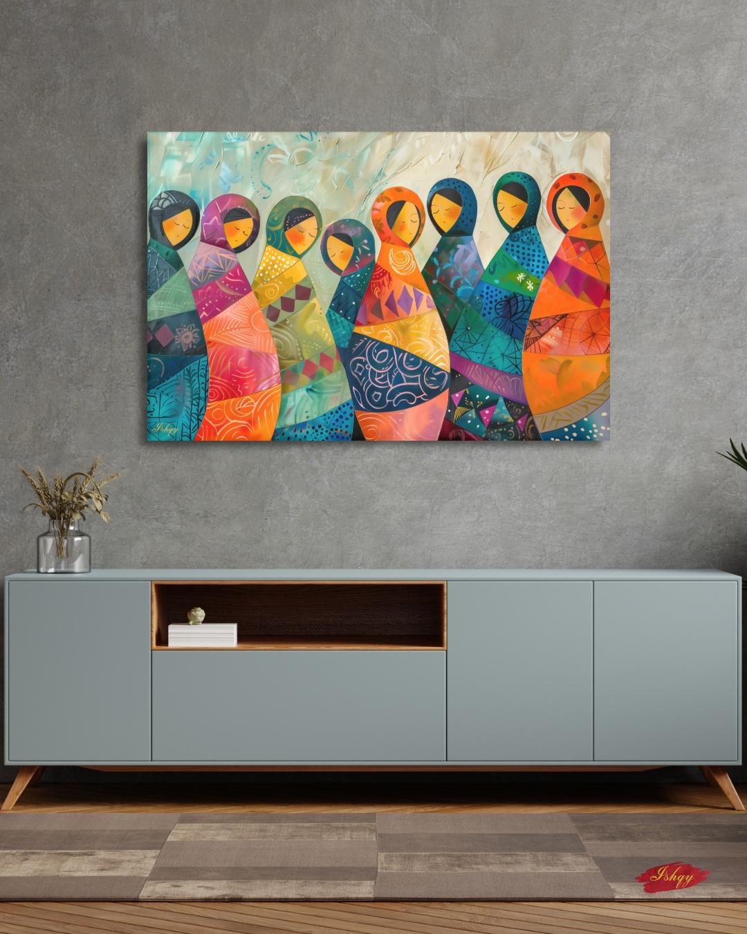 Russian Matryoshka Dolls Wall Art, Colorful Folk Art Painting Print, Cultural Home Decor, Slavic Art Print, Boho Canvas Wall Art, Gift Idea