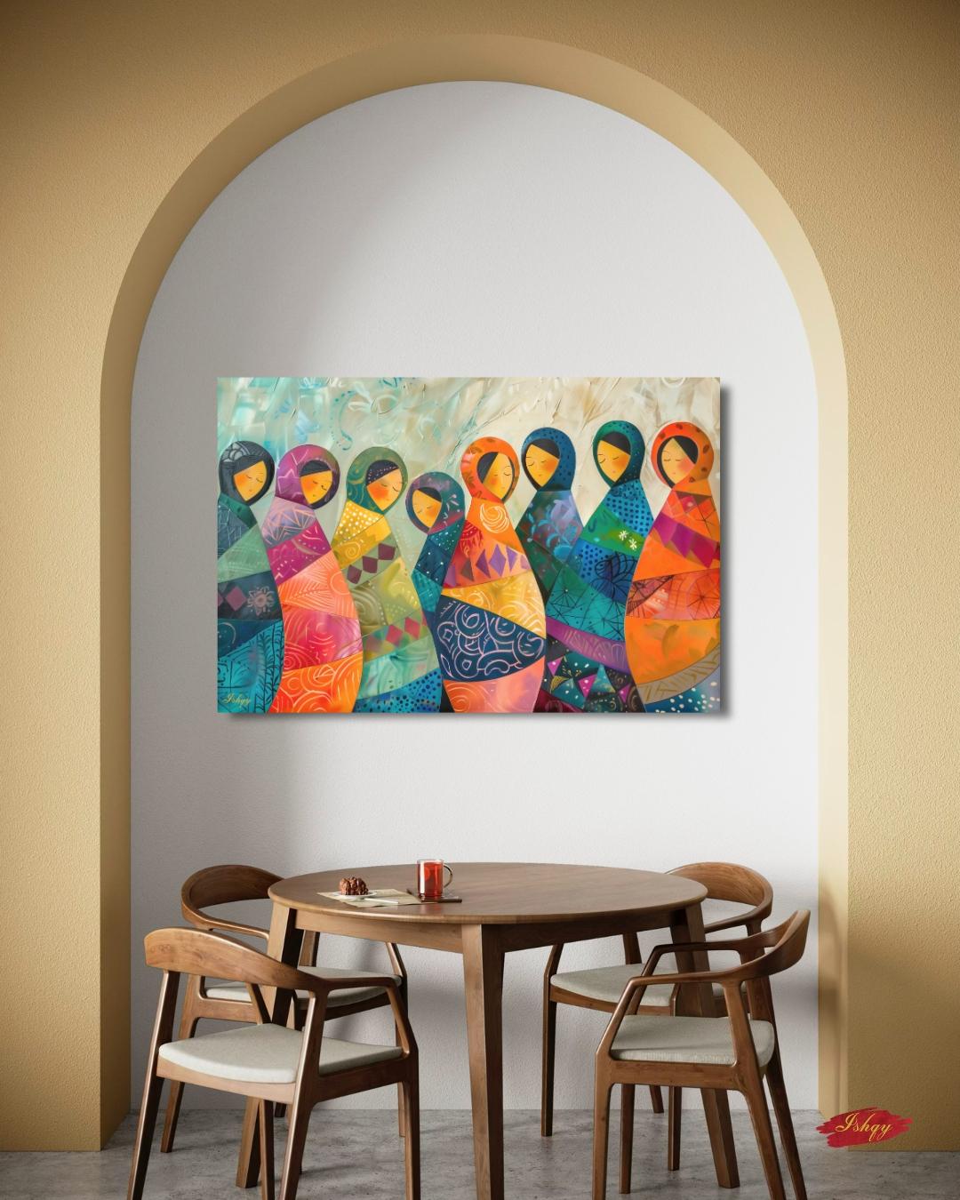 Russian Matryoshka Dolls Wall Art, Colorful Folk Art Painting Print, Cultural Home Decor, Slavic Art Print, Boho Canvas Wall Art, Gift Idea