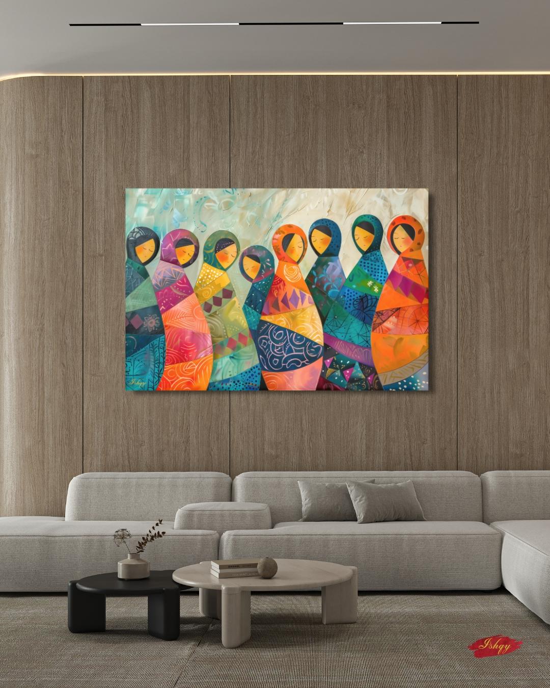 Russian Matryoshka Dolls Wall Art, Colorful Folk Art Painting Print, Cultural Home Decor, Slavic Art Print, Boho Canvas Wall Art, Gift Idea