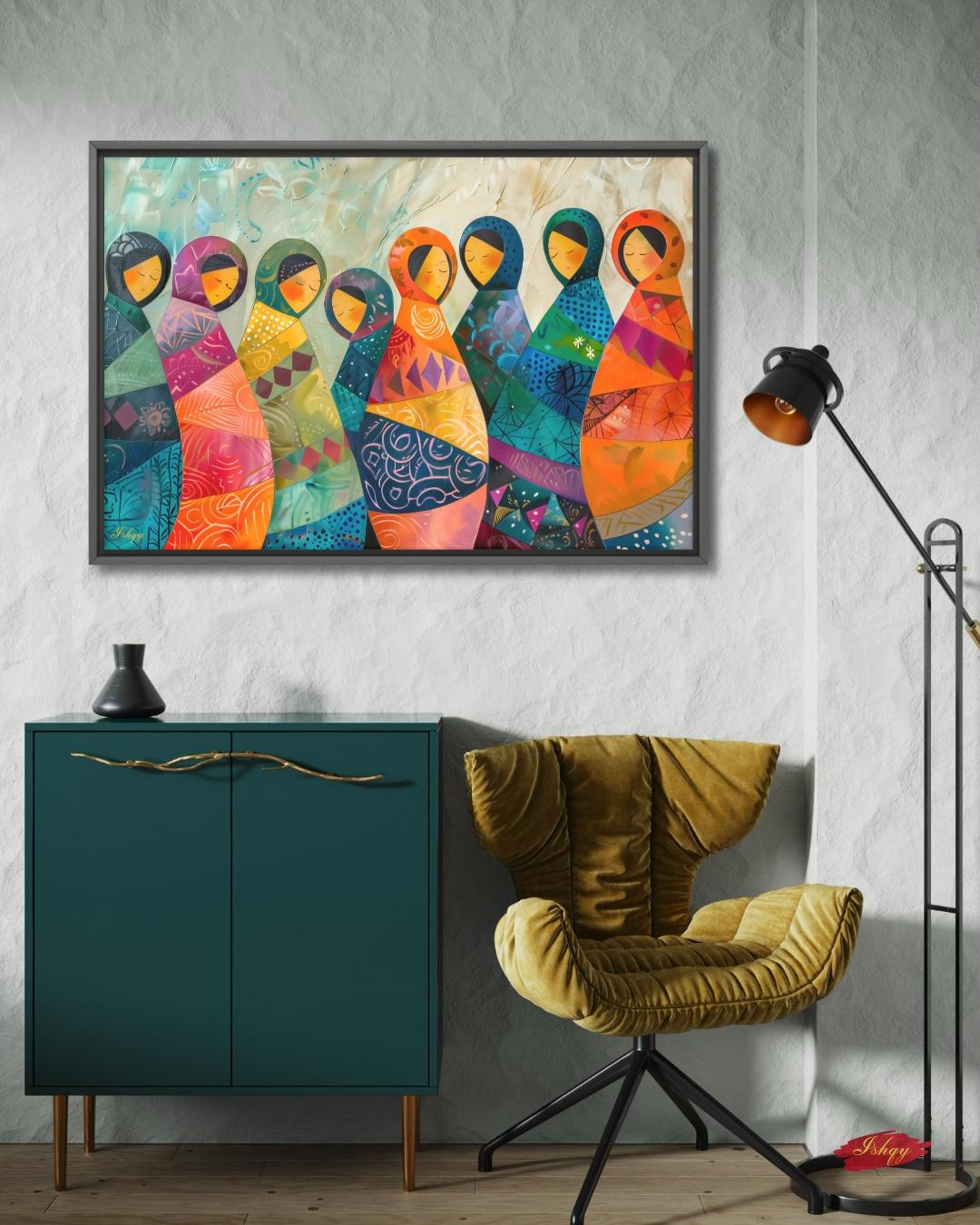 Russian Matryoshka Dolls Wall Art, Colorful Folk Art Painting Print, Cultural Home Decor, Slavic Art Print, Boho Canvas Wall Art, Gift Idea