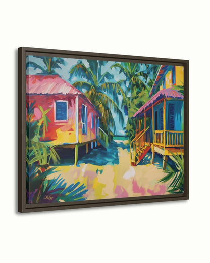 Placencia Beach Brazil Coastal Village Wall Art Print Canvas Framed Canvas Colorful Tropical Beach Houses Ocean Seaside Painting Home Decor
