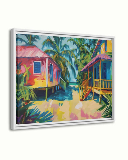 Placencia Beach Brazil Coastal Village Wall Art Print Canvas Framed Canvas Colorful Tropical Beach Houses Ocean Seaside Painting Home Decor