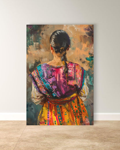 Guatemalan Woman Traditional Textile Wall Art Print, Canvas, Framed Canvas, Mayan Huipil Folk Art, Colorful Boho Bedroom Living Room Decor