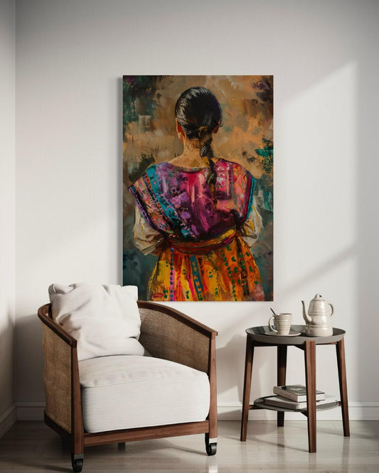 Guatemalan Woman Canvas & Framed Canvas Wall Art, Colorful Central America Painting, Traditional Dress Home Decor Art Print