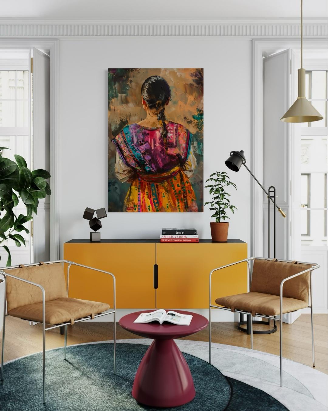 Guatemalan Woman Canvas & Framed Canvas Wall Art, Colorful Central America Painting, Traditional Dress Home Decor Art Print