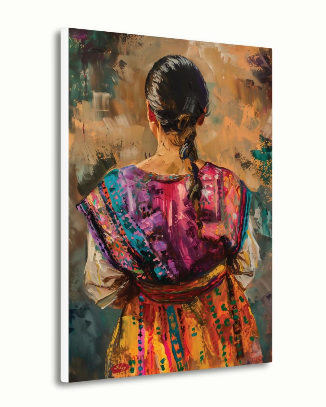 Guatemalan Woman Traditional Textile Wall Art Print, Canvas, Framed Canvas, Mayan Huipil Folk Art, Colorful Boho Bedroom Living Room Decor