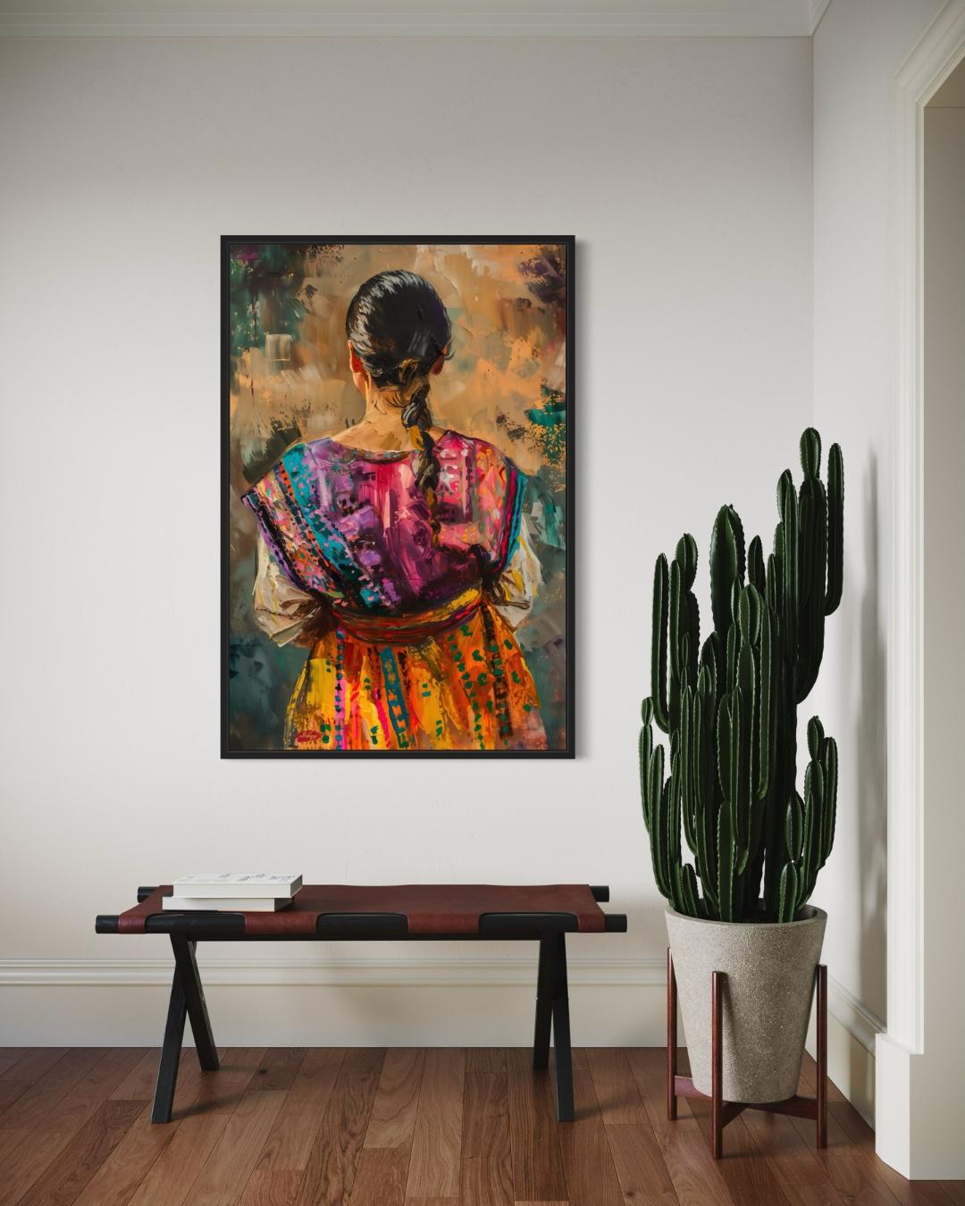 Guatemalan Woman Canvas & Framed Canvas Wall Art, Colorful Central America Painting, Traditional Dress Home Decor Art Print
