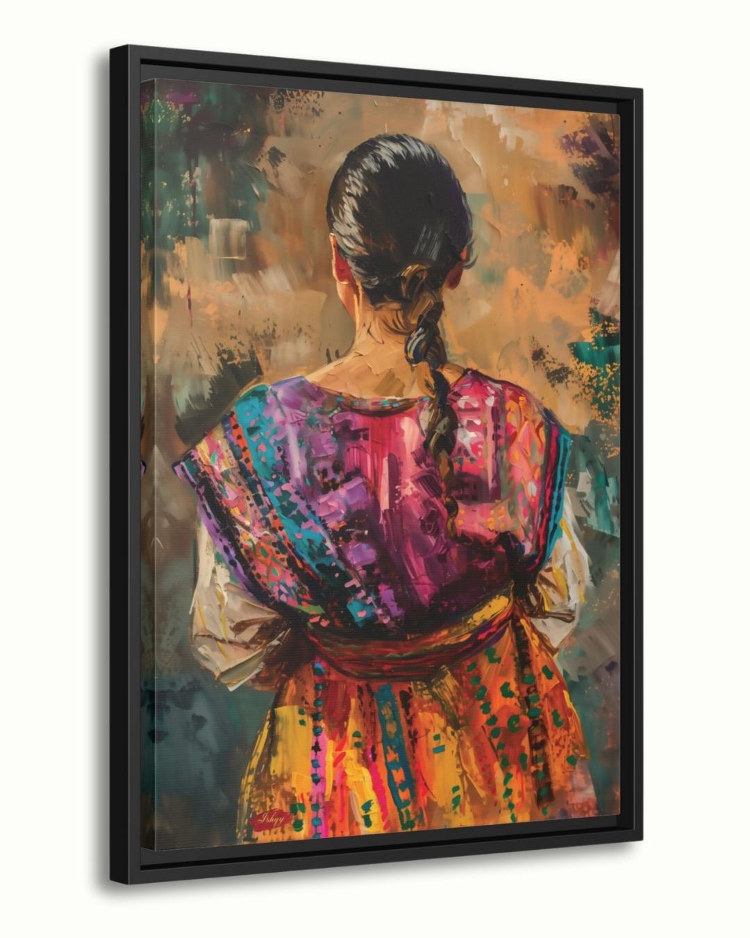 Guatemalan Woman Traditional Textile Wall Art Print, Canvas, Framed Canvas, Mayan Huipil Folk Art, Colorful Boho Bedroom Living Room Decor