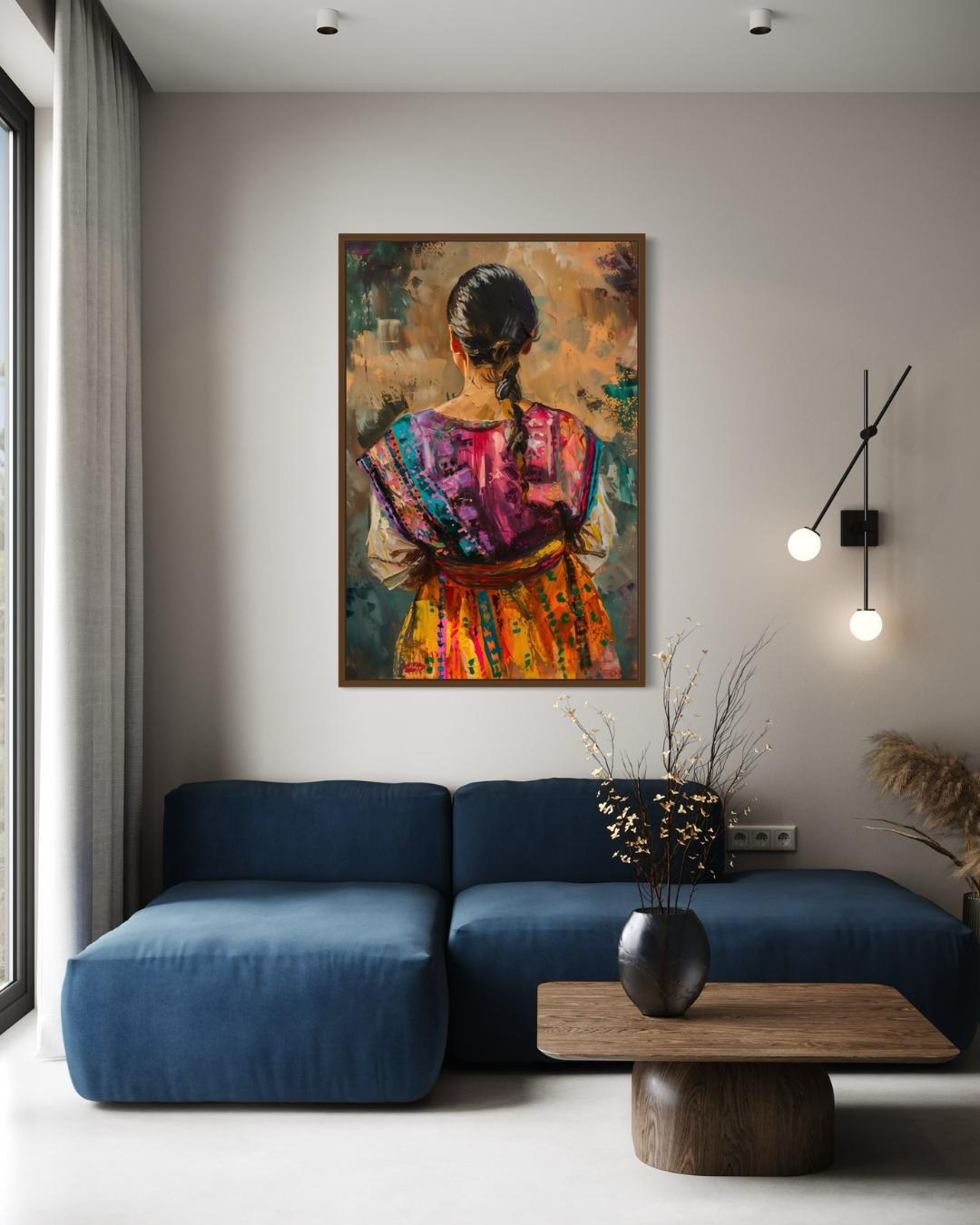 Guatemalan Woman Canvas & Framed Canvas Wall Art, Colorful Central America Painting, Traditional Dress Home Decor Art Print