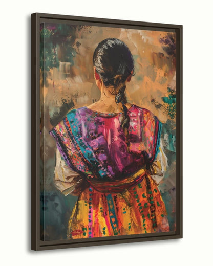 Guatemalan Woman Traditional Textile Wall Art Print, Canvas, Framed Canvas, Mayan Huipil Folk Art, Colorful Boho Bedroom Living Room Decor