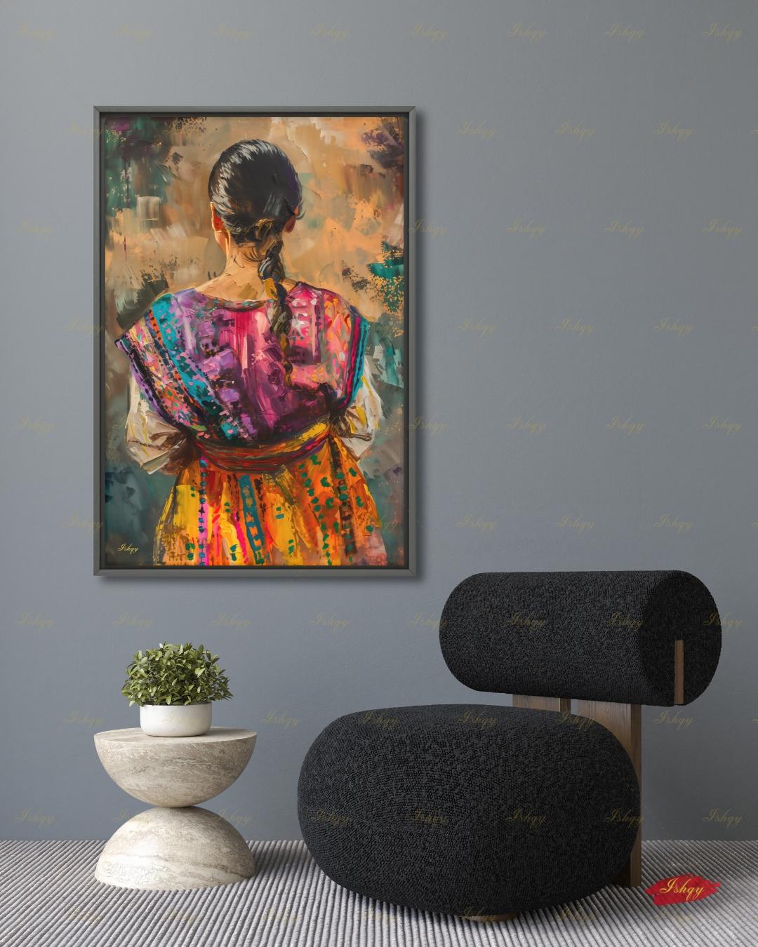 Guatemalan Woman Wall Art, Cultural Canvas Print, Colorful Folk Portrait, Latin American Decor, Framed Canvas Wall Decor, Home Office Decor. Guatemalan Woman Wall Art, Cultural Canvas Print, Colorful Folk Portrait, Latin American Decor, Framed Canvas Wall Decor, Home Office Decor