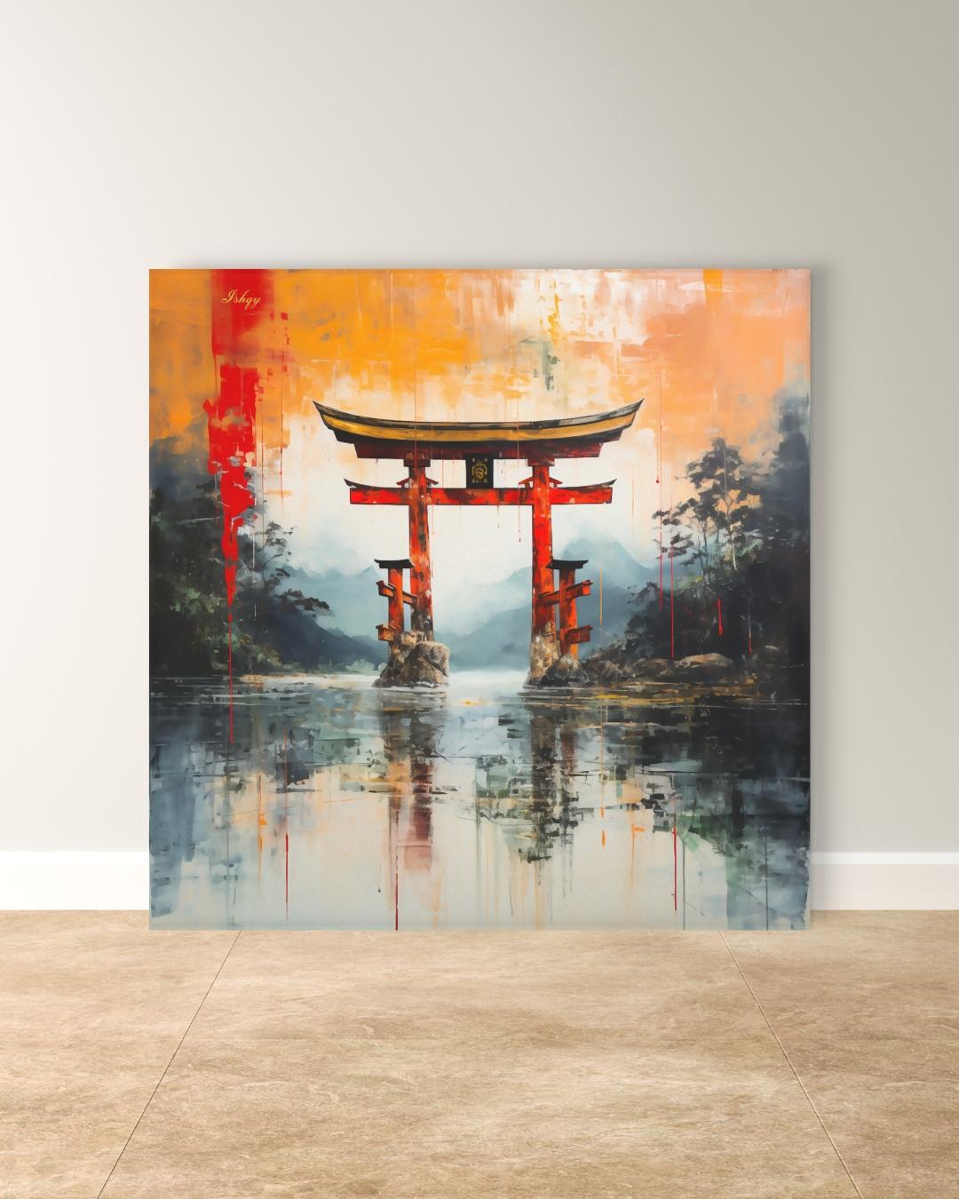 Japanese Torii Gate Canvas Wall Art, Abstract Red Shrine Framed Canvas Print, Zen Japandi Landscape Painting, Japan Living Room Wall Decor.  torii gate wall art, Japanese wall art, Japan travel print, abstract landscape, canvas wall art, art print, framed canvas print, zen wall decor, Japandi home decor, red orange wall art, living room wall art, meditation room art, Japan lover gift