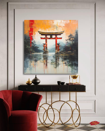 Japanese Torii Gate Canvas Wall Art, Abstract Red Shrine Framed Canvas Print, Zen Japandi Landscape Painting, Japan Living Room Wall Decor.  torii gate wall art, Japanese wall art, Japan travel print, abstract landscape, canvas wall art, art print, framed canvas print, zen wall decor, Japandi home decor, red orange wall art, living room wall art, meditation room art, Japan lover gift