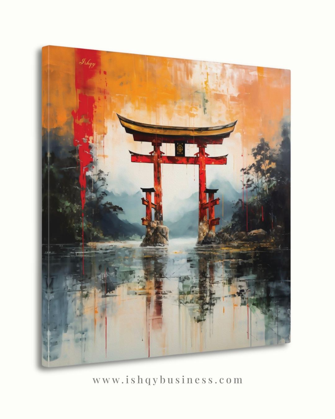 Japanese Torii Gate Canvas Wall Art, Abstract Red Shrine Framed Canvas Print, Zen Japandi Landscape Painting, Japan Living Room Wall Decor.  torii gate wall art, Japanese wall art, Japan travel print, abstract landscape, canvas wall art, art print, framed canvas print, zen wall decor, Japandi home decor, red orange wall art, living room wall art, meditation room art, Japan lover gift