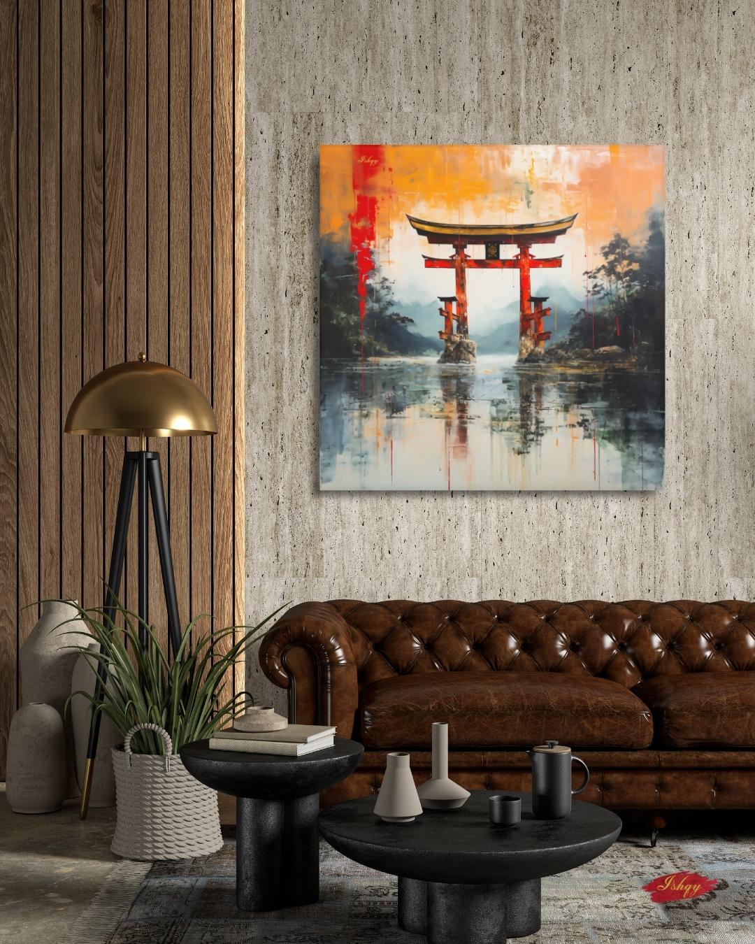 Japanese Torii Gate Canvas Wall Art, Abstract Red Shrine Framed Canvas Print, Zen Japandi Landscape Painting, Japan Living Room Wall Decor.  torii gate wall art, Japanese wall art, Japan travel print, abstract landscape, canvas wall art, art print, framed canvas print, zen wall decor, Japandi home decor, red orange wall art, living room wall art, meditation room art, Japan lover gift