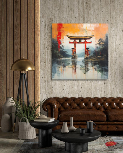 Japanese Torii Gate Canvas Wall Art, Abstract Red Shrine Framed Canvas Print, Zen Japandi Landscape Painting, Japan Living Room Wall Decor.  torii gate wall art, Japanese wall art, Japan travel print, abstract landscape, canvas wall art, art print, framed canvas print, zen wall decor, Japandi home decor, red orange wall art, living room wall art, meditation room art, Japan lover gift