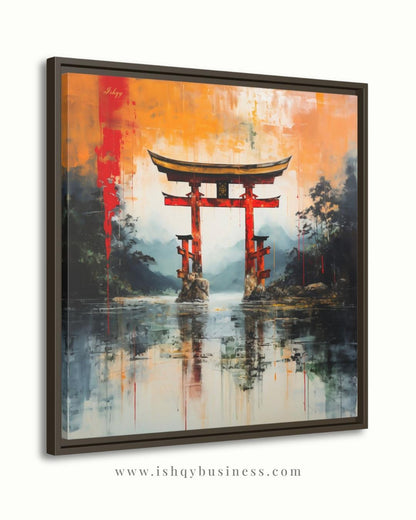 Japanese Torii Gate Canvas Wall Art, Abstract Red Shrine Framed Canvas Print, Zen Japandi Landscape Painting, Japan Living Room Wall Decor.  torii gate wall art, Japanese wall art, Japan travel print, abstract landscape, canvas wall art, art print, framed canvas print, zen wall decor, Japandi home decor, red orange wall art, living room wall art, meditation room art, Japan lover gift