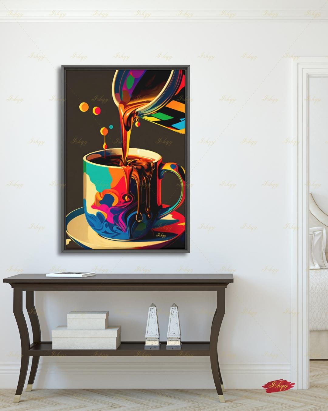Colorful Pop Art Coffee Wall Art, Bold Coffee Cup Canvas Print, Kitchen Decor, Coffee Lover Gift, Vibrant Espresso Framed Canvas