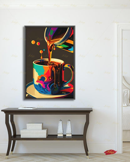 Colorful Pop Art Coffee Wall Art, Bold Coffee Cup Canvas Print, Kitchen Decor, Coffee Lover Gift, Vibrant Espresso Framed Canvas