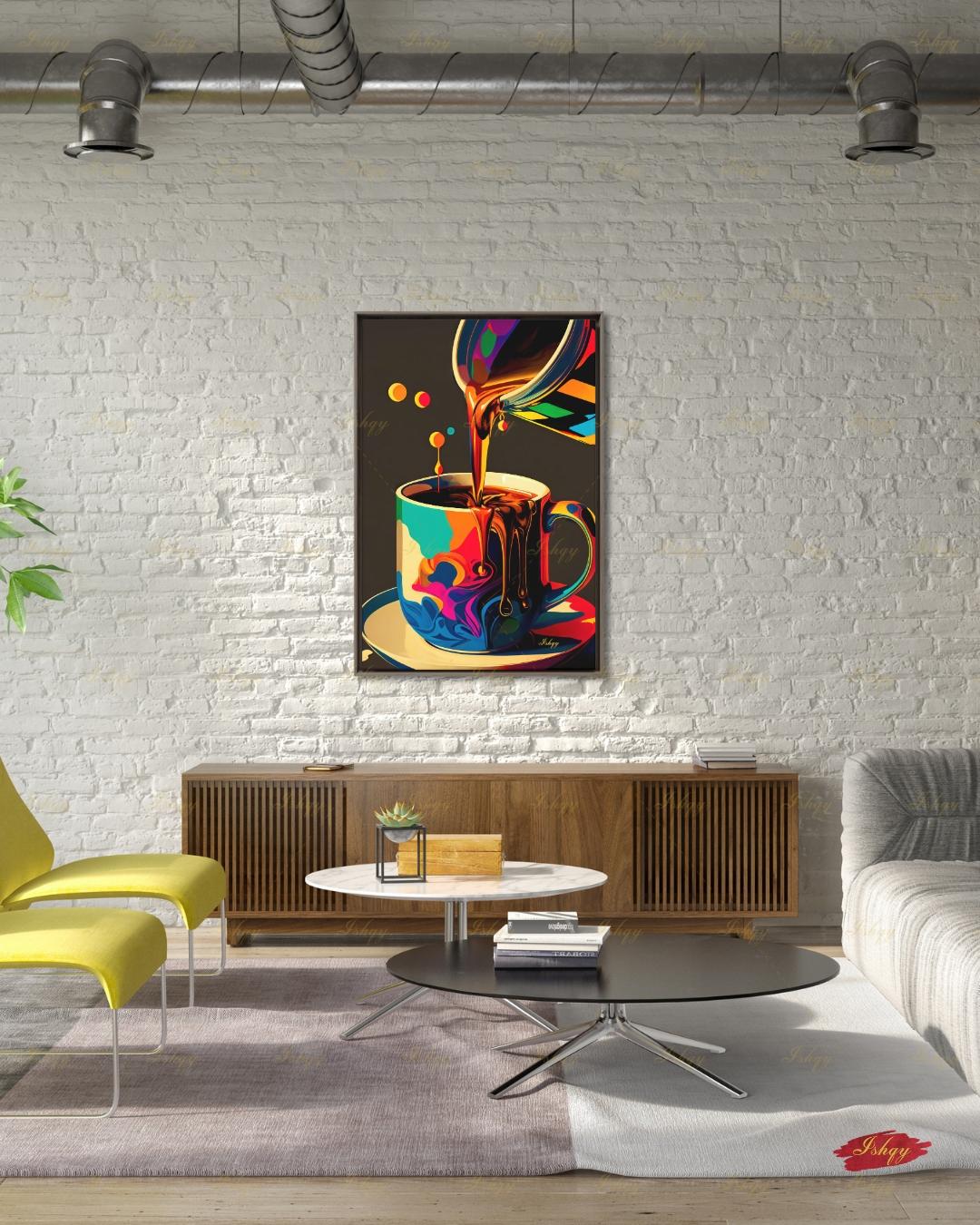 Colorful Pop Art Coffee Wall Art, Bold Coffee Cup Canvas Print, Kitchen Decor, Coffee Lover Gift, Vibrant Espresso Framed Canvas